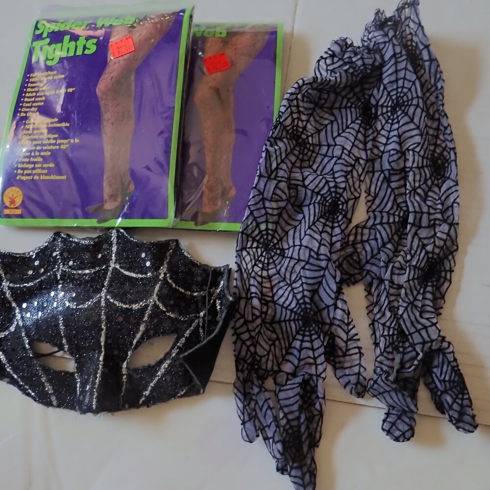 Spider Accessories - 2 Pr Spider Web Tights, 1 Mask, 1 Pr Spider Web Long Gloves